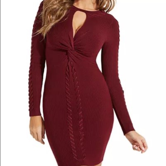 GUESS Women’s Twist Front Ramel Burgundy Sweater Dress - Size XXS, 00 - Picture 6 of 6